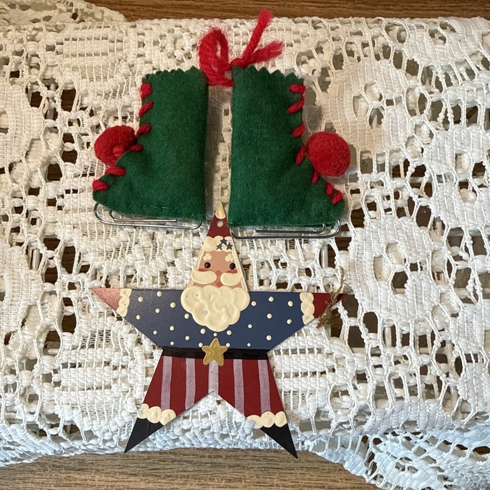 Vintage ChristmasHoliday Felt‎ Ice Skates Ornament Homemade - Painted Star
